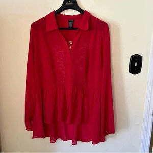Torrid Red Sheer Button Down Peplum Blouse Size 2X